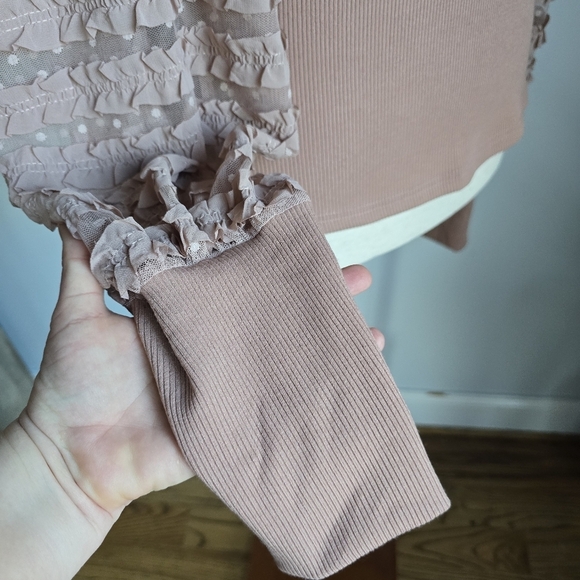 Anthropologie, New, Dolan Mauve Ruffle Blouson Sleeve Shirt Top, Size Large - Picture 7 of 12